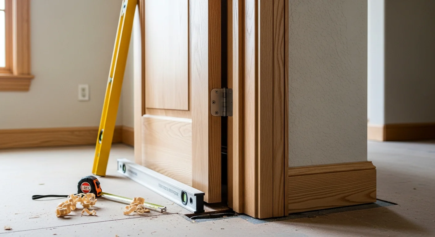 Carpenter installing custom trim and doors in Bay Area home