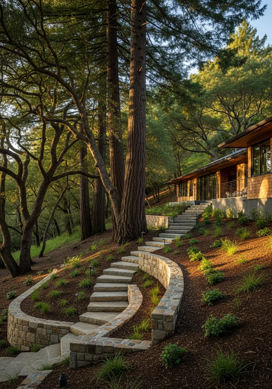 Wide view of a Woodside property showing the relationship between the home and its natural surroundings.