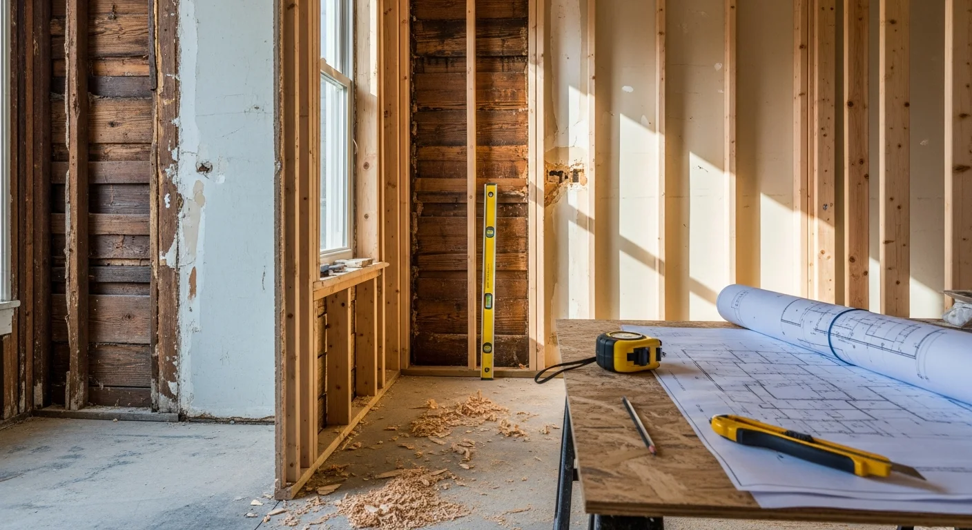 A remodeled San Francisco home interior showing an open kitchen and living area with updated finishes and structural changes completed by a licensed general contractor. The space reflects a full remodel typical of older San Francisco residential buildings converted to modern open layouts.